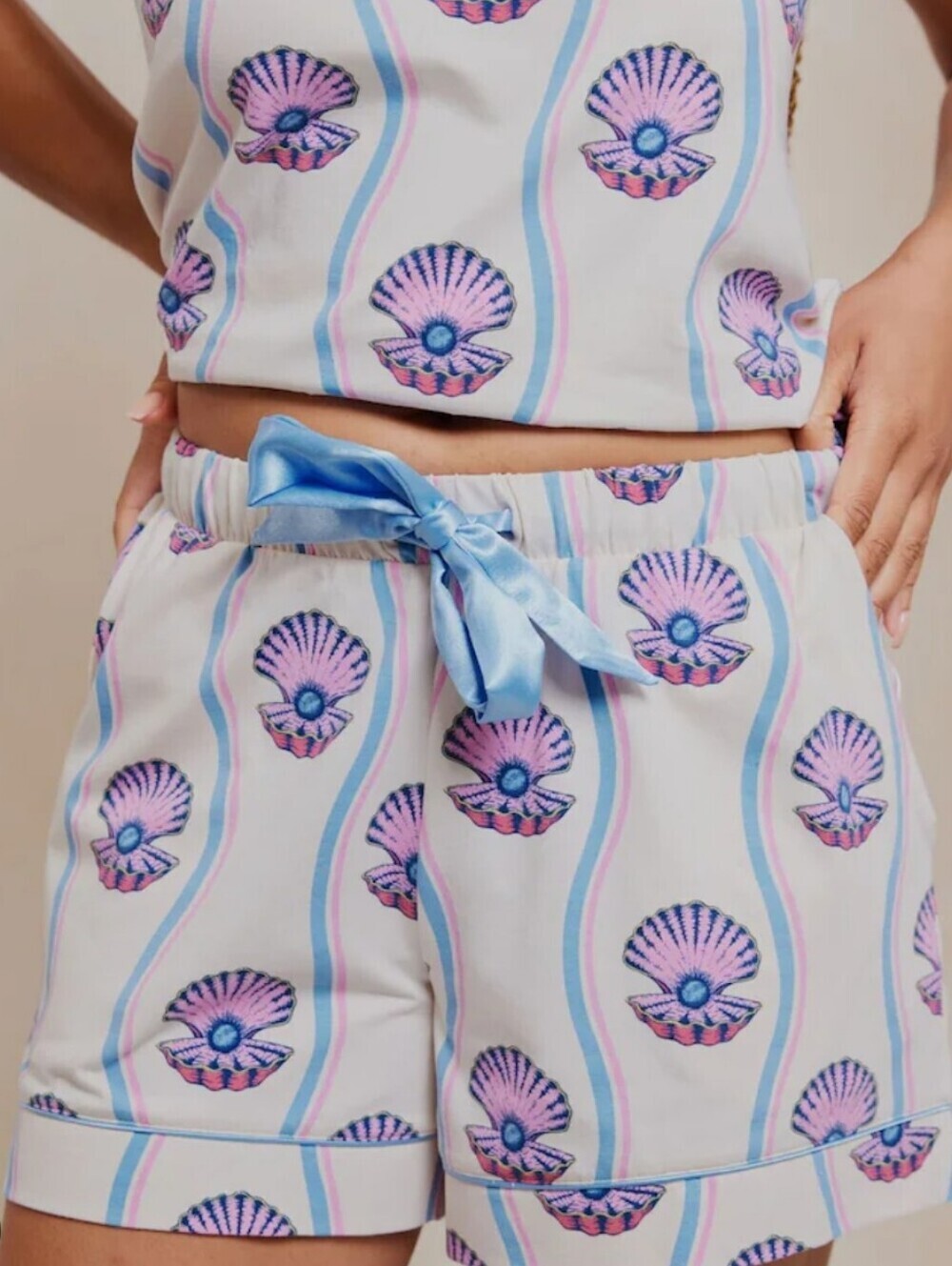 Chelsea Peers White Organic Cotton Pearl Shell Print Short Pyjamas Size Medium